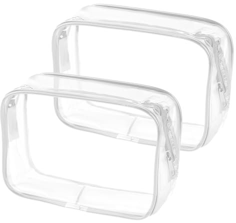 2 Stück Kosmetiktasche Durchsichtig, Kulturbeutel TSA-Tasche, Kulturtasche zum Mitnehmen, PVC Durchsichtig Hartschalentasche mit Reißverschluss, Reisetasche in Quart-Größe
