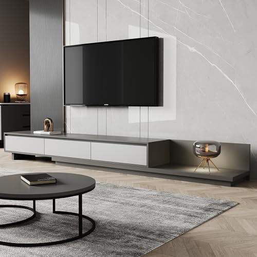 LumivoxNest Extendable TV Unit with 3 Drawers | Adjustable Length 200-330cm (78.7-130), TV Stand for 65-Inch TVs, Space-Saving Media Console for Narrow UK Living Rooms & Apartments
