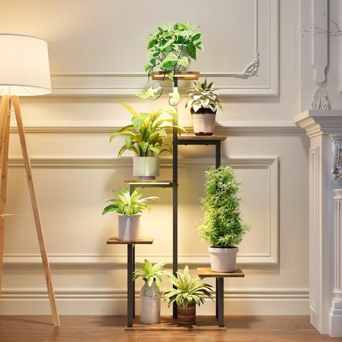 GoTiling Blumenständer Pflanzenständer Blumentreppe mit Wachstumslicht - Indoor Pflanzenregal für Ecken, Modernes Regal für Zimmerpflanzen, 6 Etagen, Ideal für Wohnzimmer, Balkon und Büro