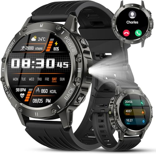 TIMU Reloj Inteligente Hombre Militar, 1.39 HD Smartwatch Hombre con Llamadas BT 5.3, 114+ Modos Deportivos, 24/7 Monitor de Sueño/Podómetro/Pulsómetro,