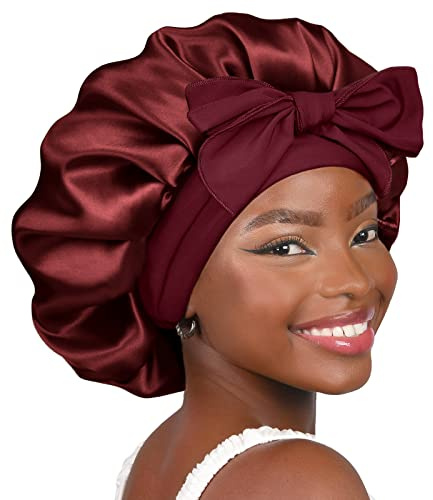 YANIBEST Cappello a pelo da donna, in seta, a doppio strato, foderato in raso, con nastro per capelli ricci