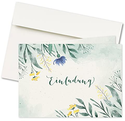 10er Set Einladungskarten & Umschläge, Klappkarten, Format A6, Motiv: Grüne Wiese, Hochzeit, Geburtstag, Jubiläum (10er Set)