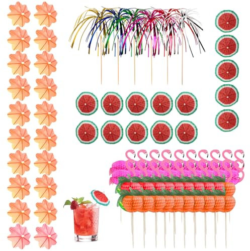 AMONENZ 100 Pièces Decoration Cocktail, 5 Modèles Différents de Parasol Cocktail, Plusieurs Couleurs de Mini Parasol, pour Fêtes à Thème, Fêtes Plage et Piscine