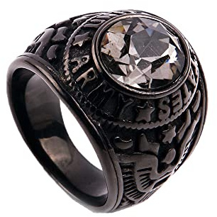 Herrenring aus Edelstahl mit US-Army-Veteranen-Hawk-Adler und ovalem CZ-Edelstein