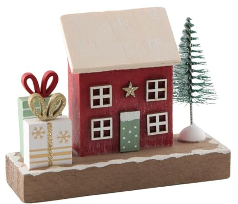 Logbuch-Verlag Deko-Aufsteller Weihnachtshaus – kleines Holzhaus mit Baum & Geschenken – Weihnachtsdeko zum Hinstellen, Landhausstil, 11x9 cm