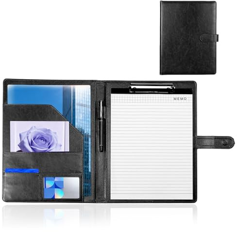 Tbintul Porte Bloc A4 Porte Documents, Bloc Note A4 Range Documents Porte-bloc, Classeur à Clip, Portfolio Multifonctionnel avec Fermeture Magnétique, pour L'école, Bureau (Noir)