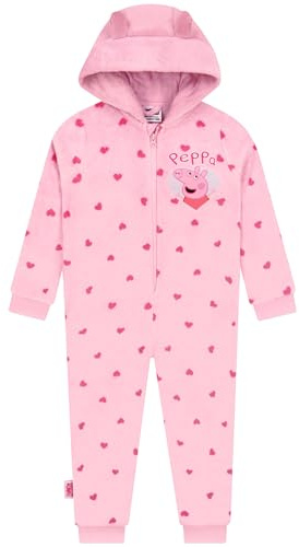 Peppa Pig Pigiama Intero Bambina, Tutina Pile con Orecchie 3D, Pigiama Rosa con Cuori 6-7 Anni