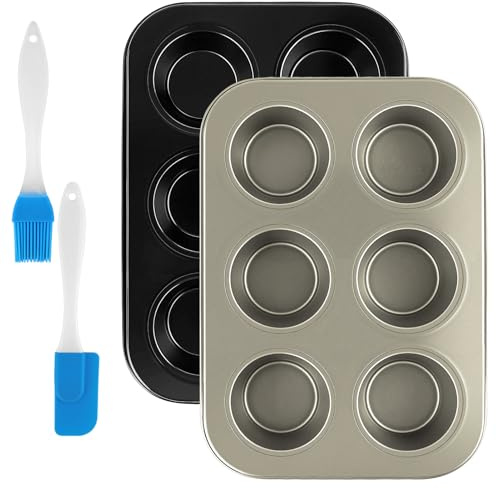CARANNACLTD Muffinform, Karbonstahl 6er Muffin Backblech Backform Set, 2er-Pack, Muffinblech für 6 Muffins Cupcakes Pudding Brownies, 29 × 18 cm, Ungiftig & Gesund, Spülmaschinenfest