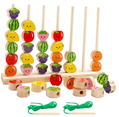 Almencla Lernspiel mit Holzperlen für Kleinkinder Und Vorschulkinder (2 5 Jahre)