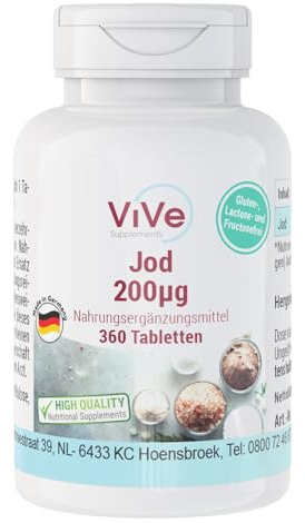 Jod 200μg – 360 tabletter – 200μg jod per tablett – högdoserad – biotillgänglig – kvalitet från Tyskland – ViVe Supplements