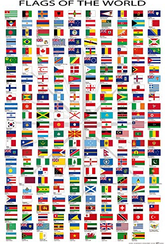 1art1 Flaggen Der Welt Poster Ländernamen Und Hauptstädte, In Englisch Plakat | Bild 91x61 cm