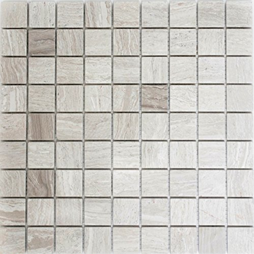 Mosaik Quadrat uni Grau Streifen Marmor Naturstein Küche, Mosaikstein Format: 32x32x8 mm, Mattengröße: 305x305 mm, 10 Mosaikmatten