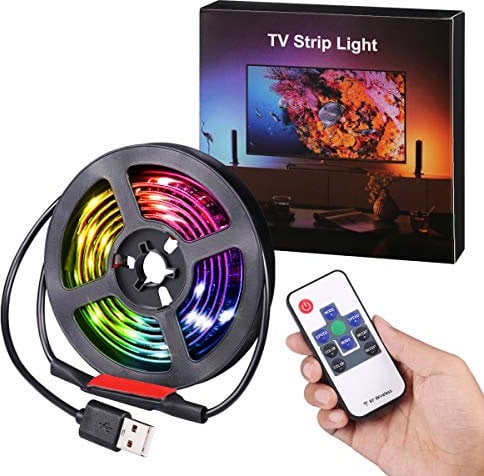 Criacr LED Strip Light, 1 M 33 LED USB TV Backlight, 21 Modes, 18 Colors, IP65 Waterproof USB Bias Lighting Kits with Remote Control, Changing Lighting Strip for Home, TV, Party, Christmas, Decoration