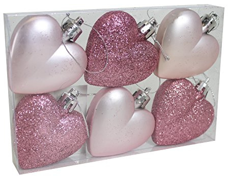 Davies Products 6 Pack 50mm Glitter/Plain Hearts - Pink