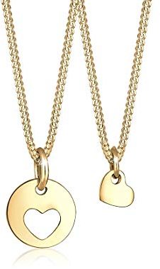 Elli Halskette Damen Set Herz Cut-Out Anhänger Mutter Kind Liebe in 925 Sterling Silber Vergoldet