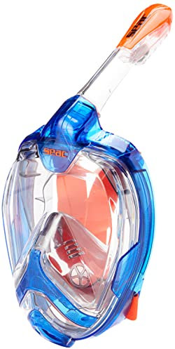 Seac Magica, Schnorchelmaske Vollgesichtsmaske Anti-Beschlag System mit einem weichen Maskenkörper, Dry Top Schnorchel mit Auslassventil, blau/orange, L/XL