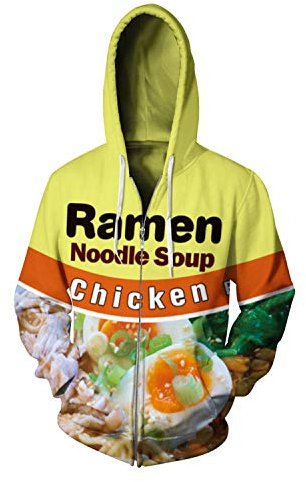3D Ramen Huhn Nudel Suppe Hoodie Rindfleisch Sweatshirt für Männer Frauen Baumwolle niedlich, Kapuzenpullover mit Reißverschluss., Medium