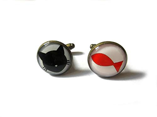 Death Devil Schwarze Katze Manschettenknöpfe – Katzen-Manschettenknöpfe – Fisch-Manschettenknöpfe – Tier-Manschettenknöpfe – Geschenk für Männer – Waldtier-Manschettenknöpfe, Geschenk der Liebe,