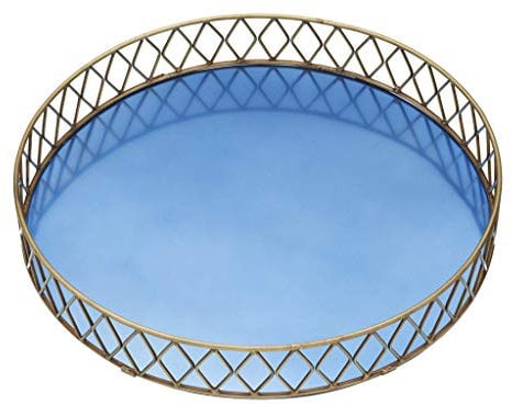 BarCraft Midnight Luxe Drinks Tray, Round, Iron, Blue/Bronze,35 cm