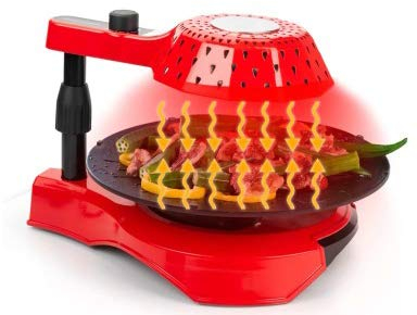 CGOLDENWALL J&A Korean Style BBQ Baking Pan Large Teppanyaki Electric Grill Indoor Barbecue Grill Non-stick Oven Smokeless Electric Baking Pan Infrared Convection Oven (Automatic Rotate, Red)