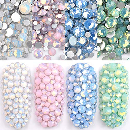 Ranvi 4pack Nail Polish Shine Opal Rhinestone 3D Nail Art Rhinestone Kit Crystal Diamond Rhinestone and Nail Decoration Gem Stone Pink White Blue Green Nail Jewelry Crafts DIY
