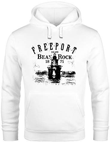 Neverless® Hoodie Herren Retro Print Leuchturm Motiv Schriftzug Freeport Island Kapuzen-Pullover Männer weiß 4XL