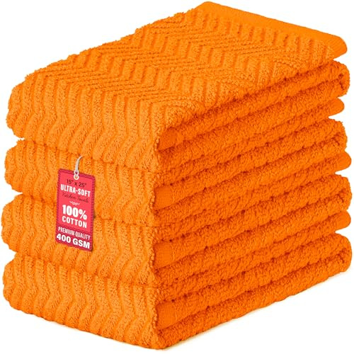 DecorRack 4er Set Geschirrtücher 100% Baumwolle, 38 x 64 cm Saugstarke Küchenhandtücher, Fusselfreie Trockentücher für die Küche, Premium Qualität 400 GSM Küchenhelfer Set (Orange)