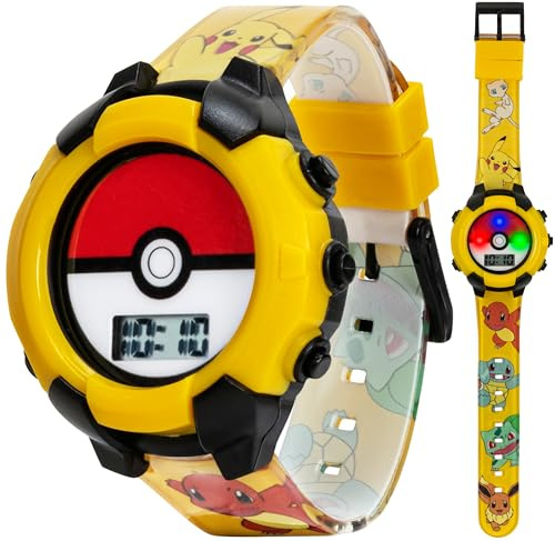 Accutime Kids Pokemon Pokeball Digital LCD Quartz Wrist Watch with Yellow Bezel, Cool Inexpensive Gift & Party Favor for Boys, Girls, Adults All Ages (Model: POK4244AZ)