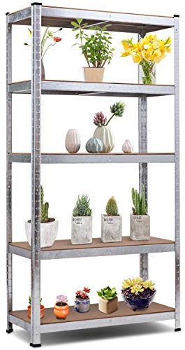 COSTWAY Lagerregal Schwerlastregal, Steckregal 5 Ebenen, Metallregal Werkstattregal Garagenregal Kellerregal 180x90x40cm (Silber)