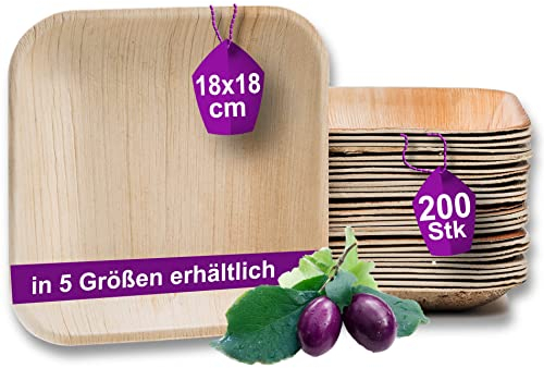Waipur Assiette Jetable en Feuille de Palmier - 200 pcs. Carrées 18x18 cm - Vaisselle Naturelle et Élégante - Chic, Résistante et au Design Unique -Parfaite pour Fêtes et Événements