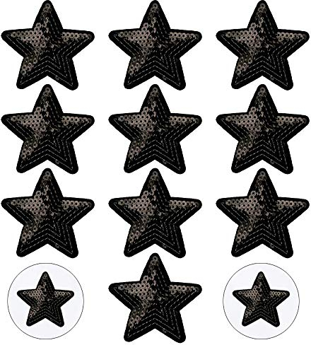 Nifocc Stars Appliques Pailletten Patches Stars Bestickter Aufnäher Aufbügeln Flicken für Kleidung Jeans Jacken Hüte Taschen Rucksäcke Schuhe Dekorationen - Schwarz 10 Stk