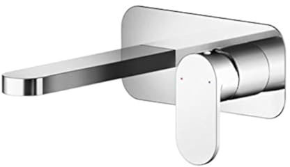 Nuie BIN328 Binsey Modern Bathroom Round Wall Mount 2 Hole Basin Mixer Tap with Lever Handle and Plate, 80mm, Chrome