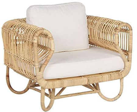 Stilvoller Gartensessel aus Rattan in Hellbraun Auflagen in hellem Beige Dolcedo
