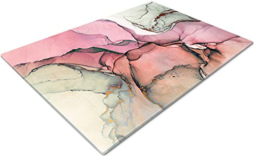 Glass Chopping Board 50 x 40 | Kitchen Worktop Protector | Multifunctional Cutting Board | Work Top Savers | Kitchen Accessories | Extra Large | Grey Pink Marble Print