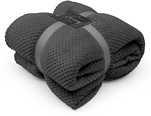 GC GAVENO CAVAILIA Teddy Popcorn Blanket Thermal Extra Large Throws, Soft & Cosy Charcoal King Size Blanket Waffle Throw 200 x 240cm For Sofa Bed Chair Settee