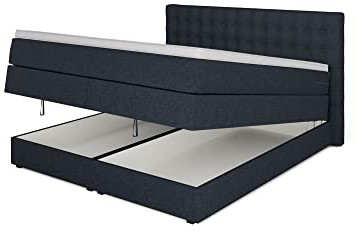 Betten Jumbo King Boxspringbett 200x200 cm mit Bettkasten 7-Zonen TFK Härtegrad H4 und 10cm Premium-Pocket-Air-Topper | Farbe Blau | div. Größen verfügbar