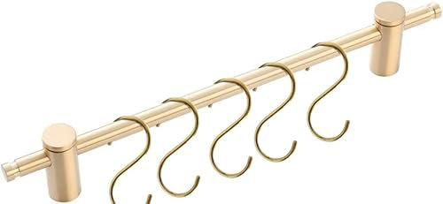 TentHome Hakenleiste Messing Küchenstange Küchenhelfer Küche Hängeleiste für Küchenutensilien Küchenreling Aufbewahrung Badezimmer Handtuchstange, Gold 46cm