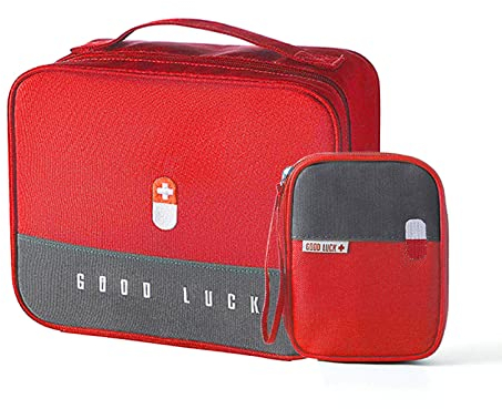 papasgix Medikament Tasche Medizinbox Große Kapazität Ablageboxen Home Tragbare Aufbewahrungsbox wasserdichte Kulturbeutel Waschtasche Reise Toilettentasche (Rot Groß+Klein)