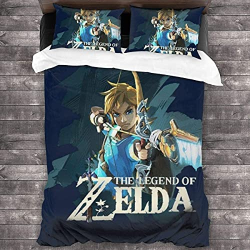ANSSON The Legend of Zelda Bettwäsche-Sets Deko Bettwäsche fur Kinder Und Jugendliche,Weiche Flauschige 1 Bettbezüge und 2 Kissenbezug (Single 135x200, Zelda1)