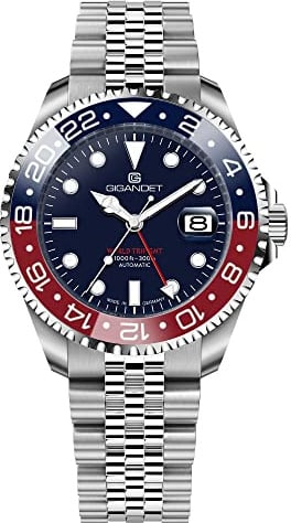 Gigandet Herren-Automatikuhr World Trip GMT - Made in Germany - Swiss Made Automatikuhrwerk SW330-2 - Keramiklünette Saphirglas Super Luminova - Verschraubtes Edelstahlarmband 300m/30bar G1000-009M-C