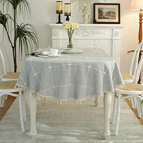 XINGYUANHE Ovale Tischdecken, Baumwoll-Leinen-Tischdecken mit Fransen, rechteckig, Innen- und Außen-Esstisch-Abdeckungen, Heimgitter-Dekor