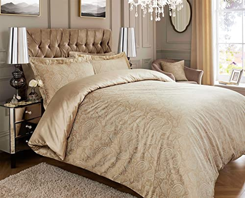 Roseley 600TC Jacquard Duvet Cover Set 80 Percent Cotton Ornamental Bed Set Covers Soft & Warm Extra Pillowcases Available (Natural Paisley, Double)