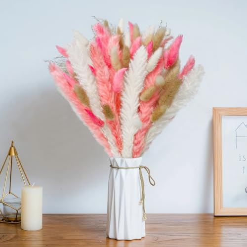 Pampasgras Trockenblumen Deko,85 pcs Natürliche Schilfblume DIY Getrocknet Strauss, Perfekt für Heim Herbst-und Winterdekoration, Boho-Stil Wohnzimmer-Schlafzimmer-und Vasen Deko(LZGSGO-0114)