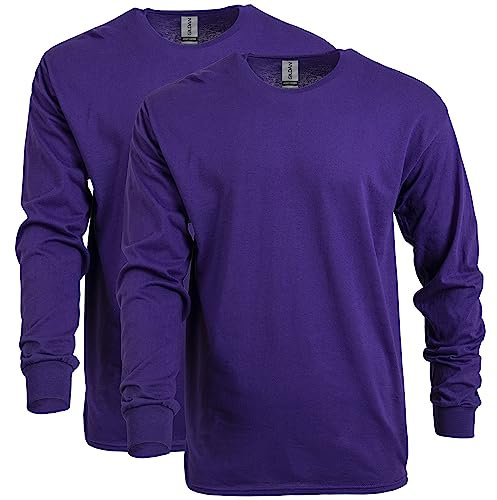 Gildan Adult Heavy Cotton Long Sleeve T-Shirt, Style G5400, 2-Pack, Purple, Large