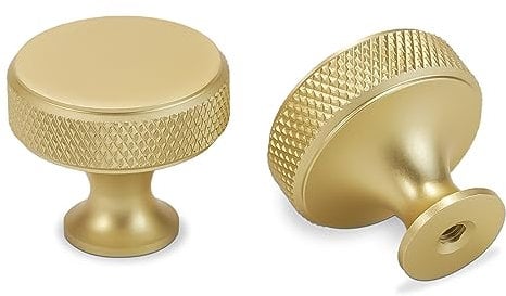 BUKOBYHE 10 Pack Brushed Gold Cabinet Pulls and Gold Knurled Drawer Knobs