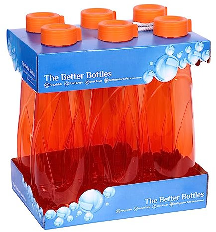 Pack of 6 -950 ml/ 32oz Empty Drinking Water Bottle Screw Lid Spill Proof Travel Plastic Bottles BPA Free Reusable Transparent Juice School, Cycling, Fridge, Camping, Hiking, Gym Yoga Sport (Orange)