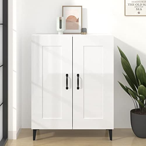 Homgoday Sideboard 69.5 x 34 x 90 cm in Gloss White Multilayer Wood, Wardrobe Cabinet, Shelves for Indoor Wardrobe, Garden Furniture, Broom Holder for Interior Bathroom