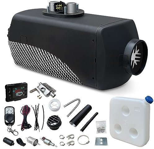 KIASTER 5KW / 8KW 12V Diesel Air Heater Parking Heater Diesel Night Heater w/LCD Switch & Remote Control & Silencer & 10L Fuel Tank for Car Trucks Boat Trailer Motorhomes (Carbon Fiber+Black, 8KW)
