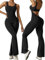 Vertvie Damen Jumpsuit Flared Eng Scrunch Butt Bodysuit Lang Yoga Ärmellos Overall Sport Rückenfrei Einteiler Bootcut Onepiece Ganzkörperanzug Sexy Playsuits Gym Workout Bodycon,Schwarz,XL