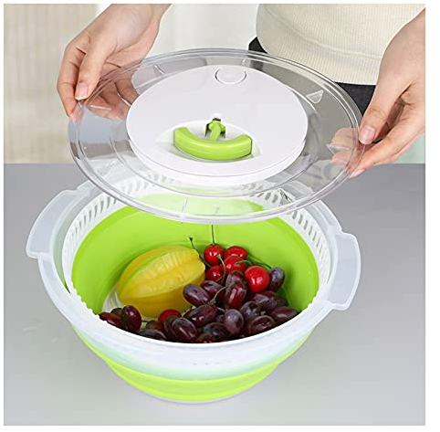 Centrifuga per Insalata Pieghevole, lattuga, Verdure e Frutta scola Rapidamente Centrifuga per Insalata Facile da Usare con Ciotola, scolapasta e Cucina drenante Integrata ruotabil